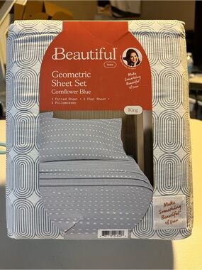 Beautiful by Drew Cornflower Blue Geometric Sheet Set - King